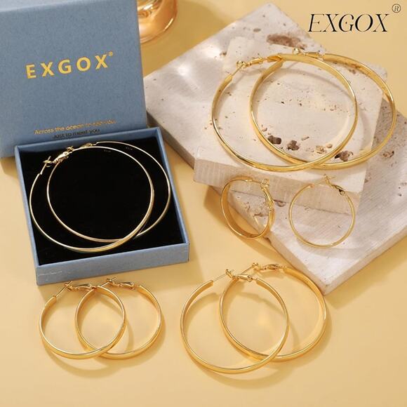 EXGOX 5mm Wide Gold Hoop Earrings for Women,Sterling Silver Hoop Earrings Large - Picture 7 of 7